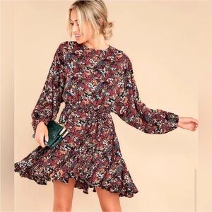 Storia Multicolor Floral Long Sleeve boho tie waist Dress small